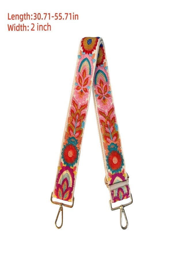 Eiyye Boho Floral Embroidered Shoulder Strap Adjustable Wide Crossbody Replacement Strap for Purse Tote Shoulder Handbags Colorful Woven Guitar Strap with Gold Hardware 2 inch Wide - Image 2